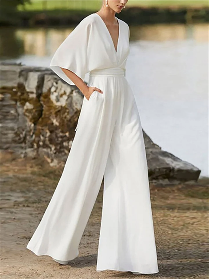 Aria | V-neck Jumpsuit with Wide Leg Design