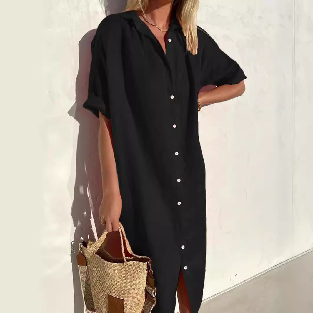 Amber | Women's Casual Cotton Linen Shirt Dress