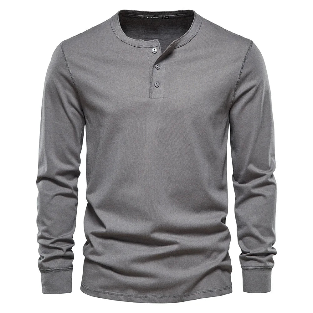 Classic Men's Cotton Henley Shirt with Long Sleeves