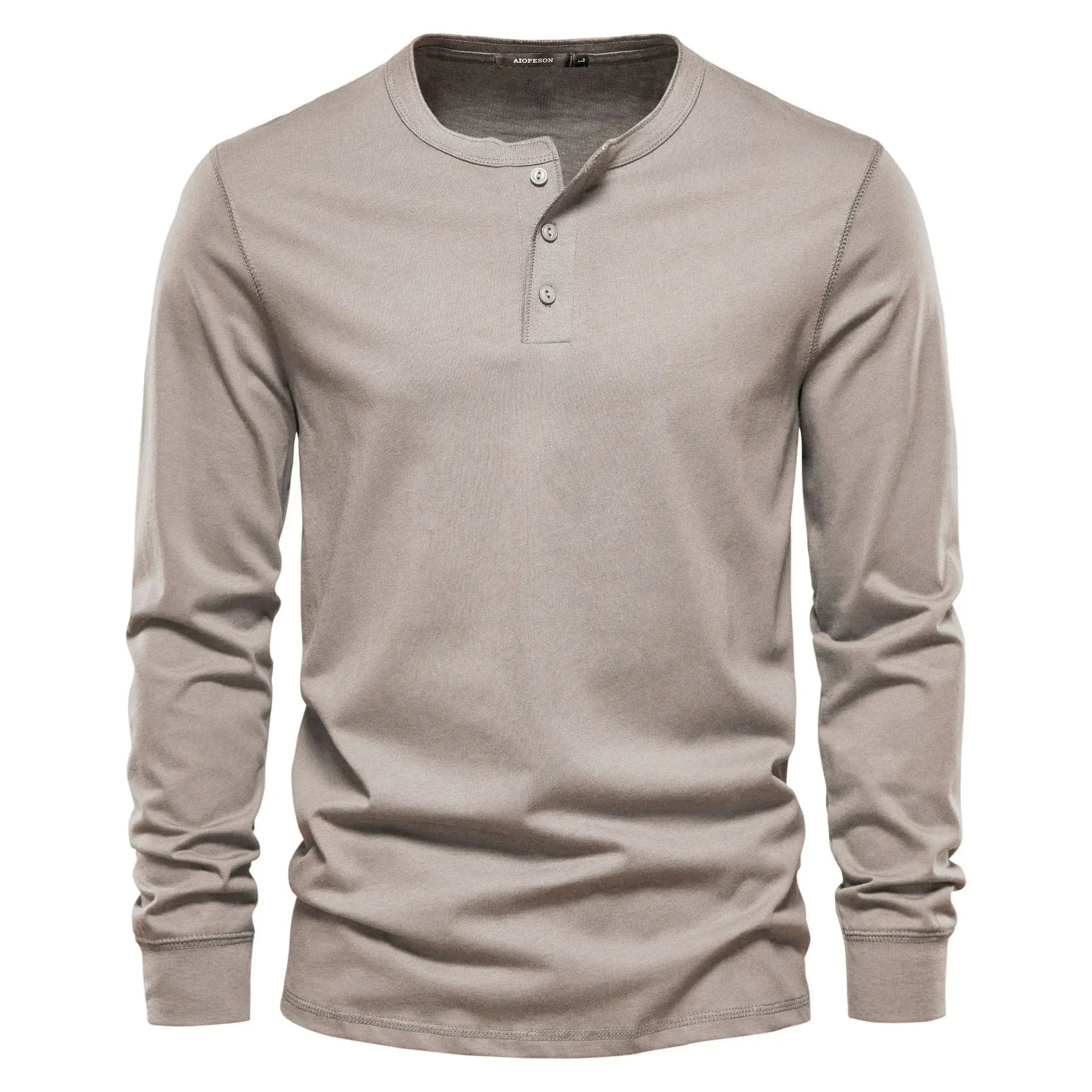 Classic Men's Cotton Henley Shirt with Long Sleeves