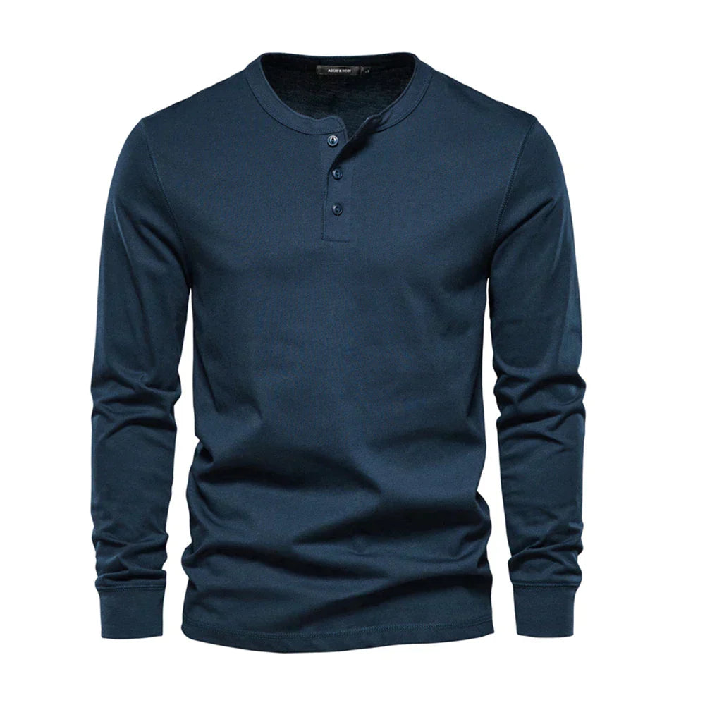 Classic Men's Cotton Henley Shirt with Long Sleeves