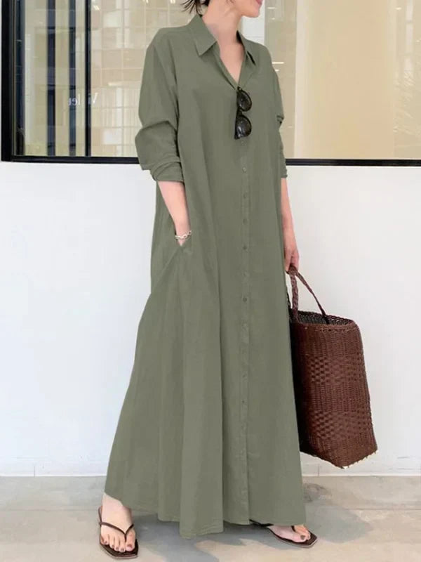 Elegant Women's Button-Down Maxi Dress for Warm Days
