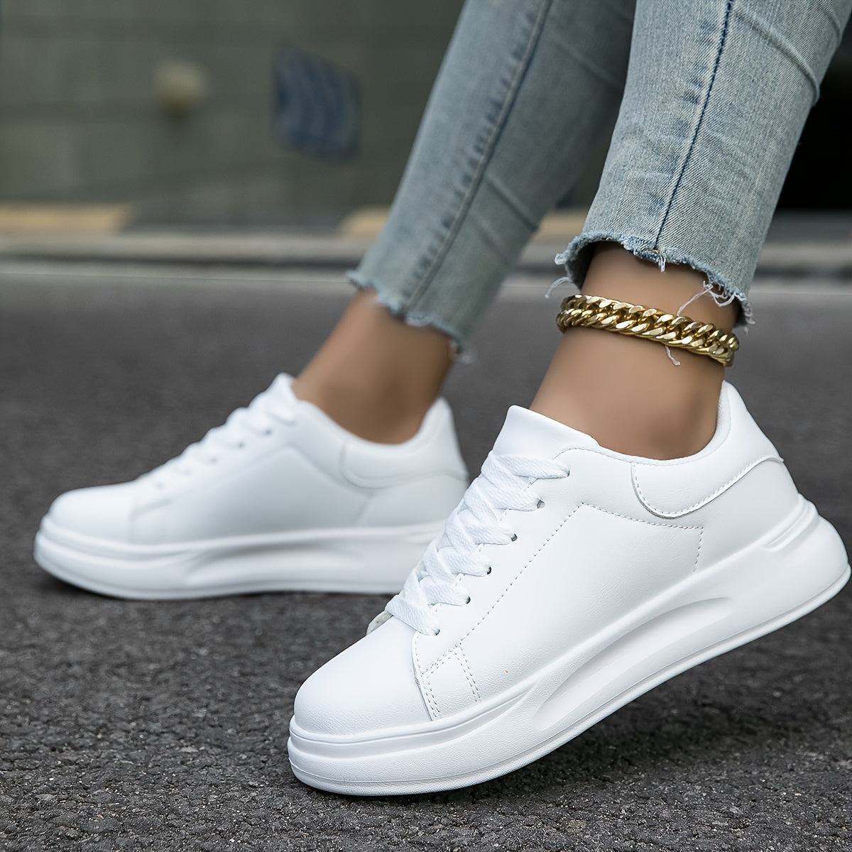Lily | Women's Orthopedic White Faux Leather Sneakers