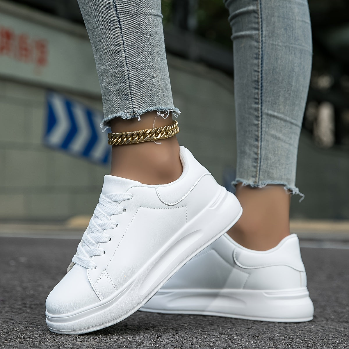 Lily | Women's Orthopedic White Faux Leather Sneakers