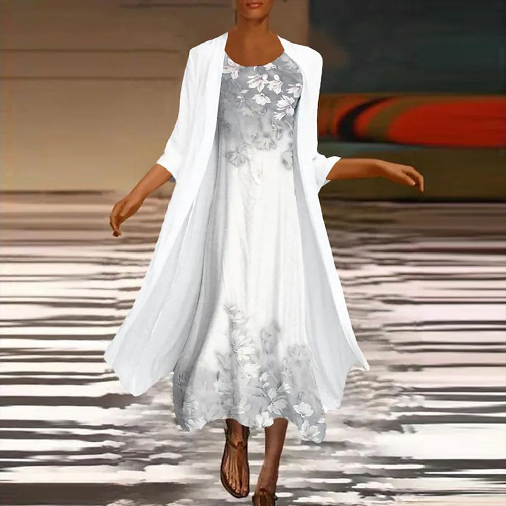 Elegant Maxi Dress with Women's Blouse Jacket