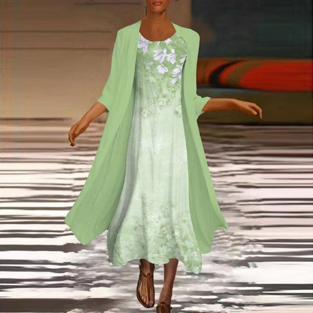 Elegant Maxi Dress with Women's Blouse Jacket