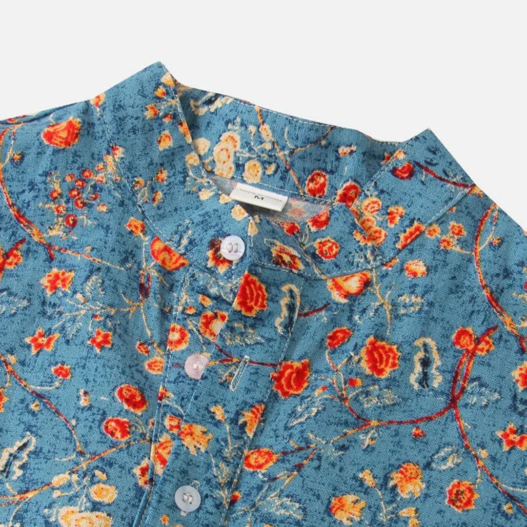 Ethan | Men's Floral Mandarin Collar Short Sleeve Shirt