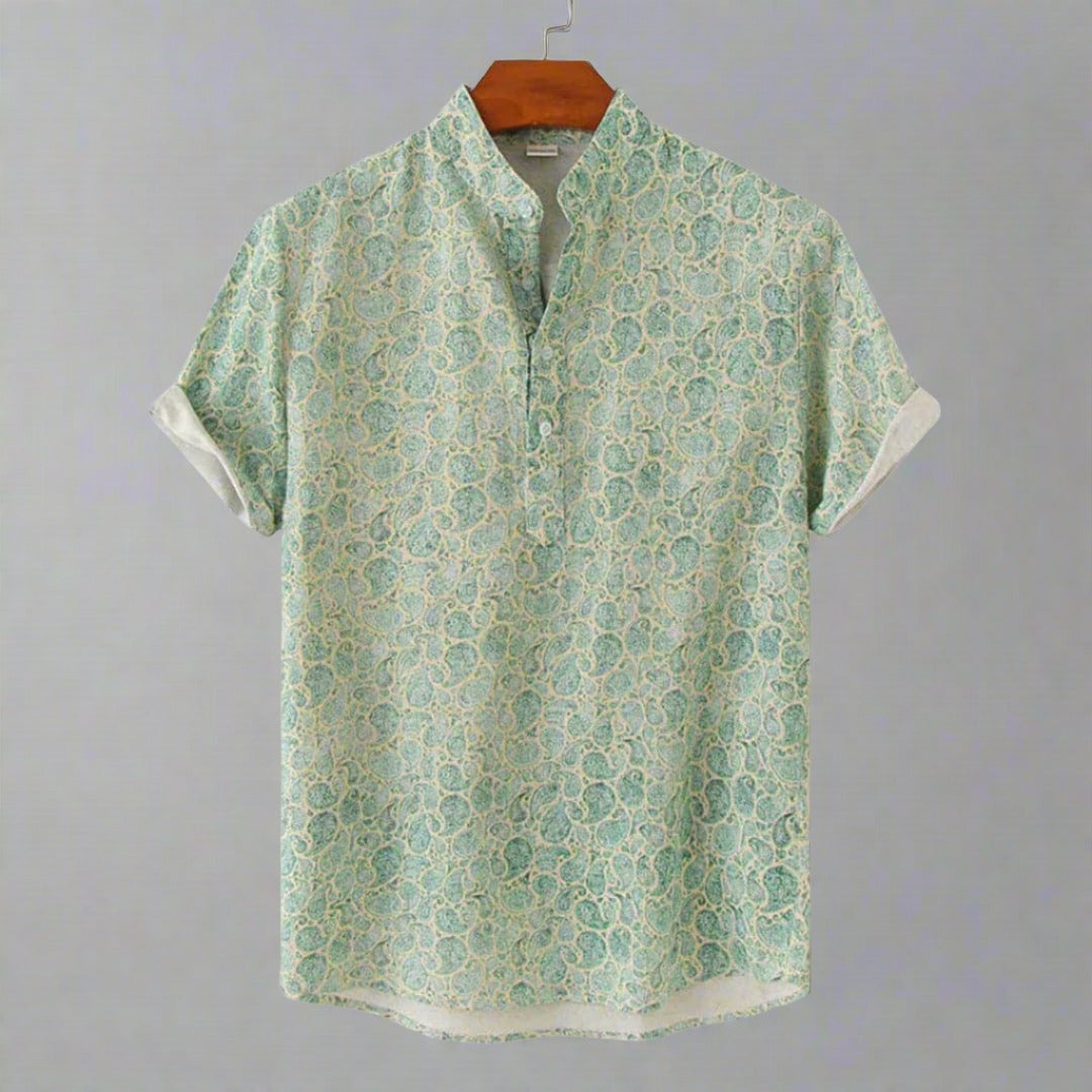 Ethan | Men's Floral Mandarin Collar Short Sleeve Shirt