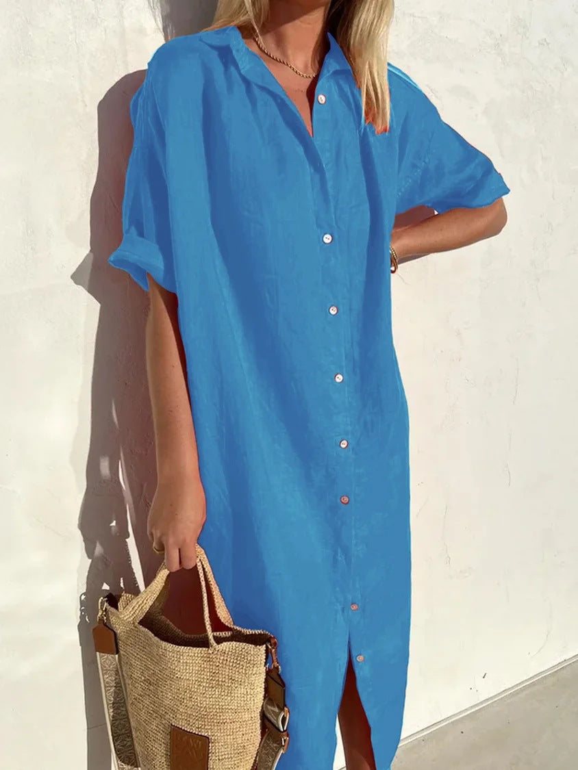 Amber | Women's Casual Cotton Linen Shirt Dress