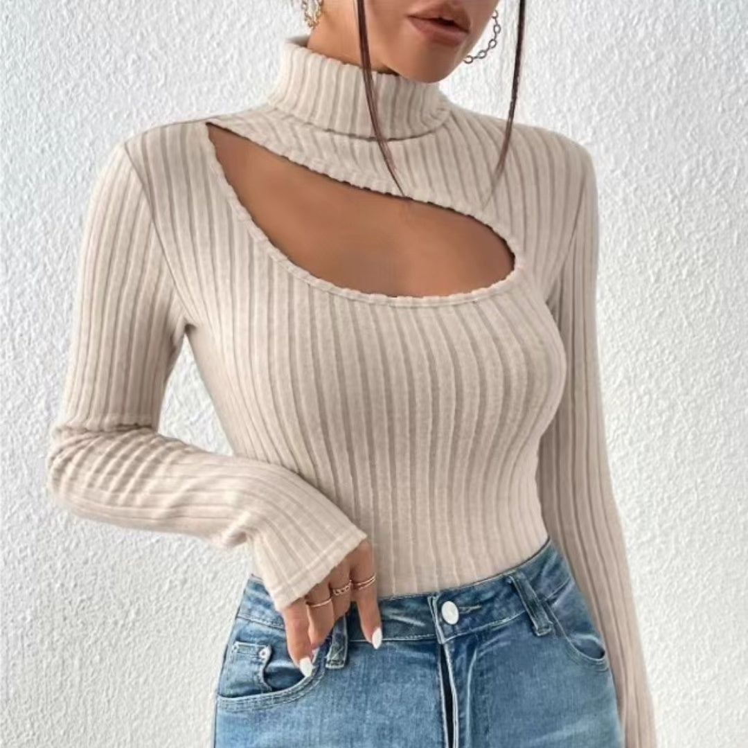 Harper | Cutout Ribbed Turtleneck Pullover