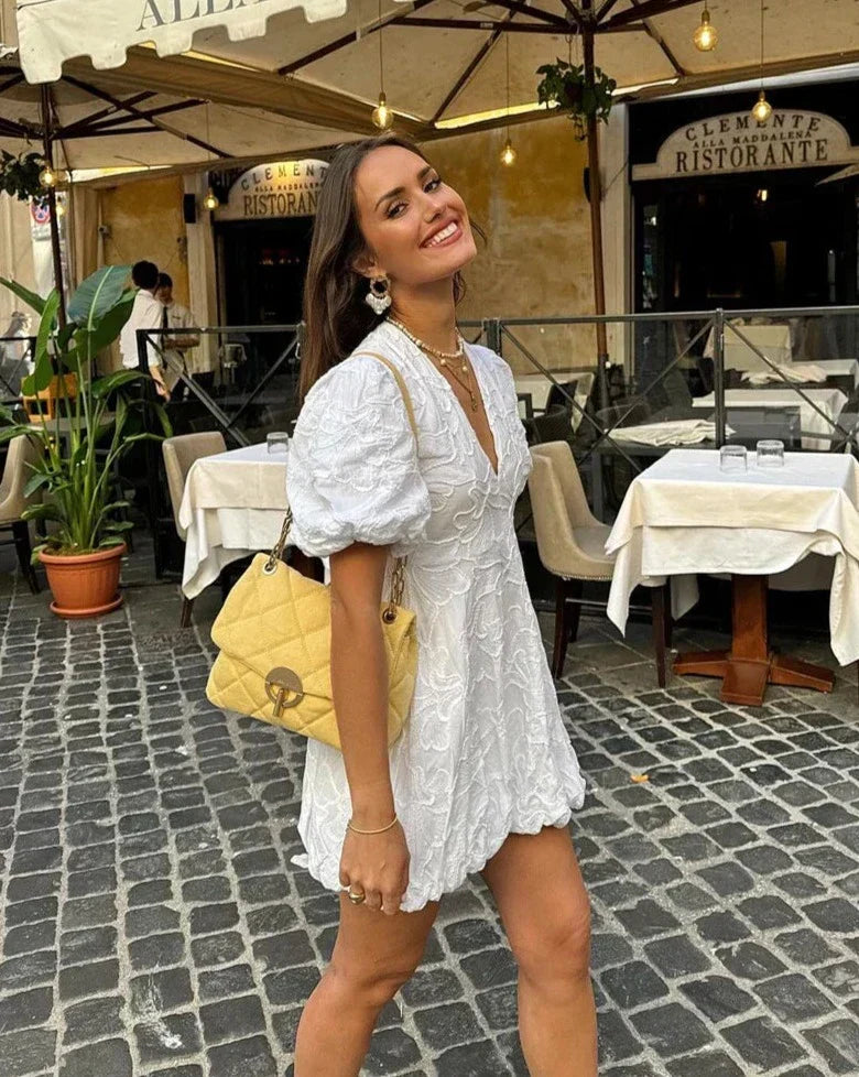 White Puff Sleeve Italian Mini Dress