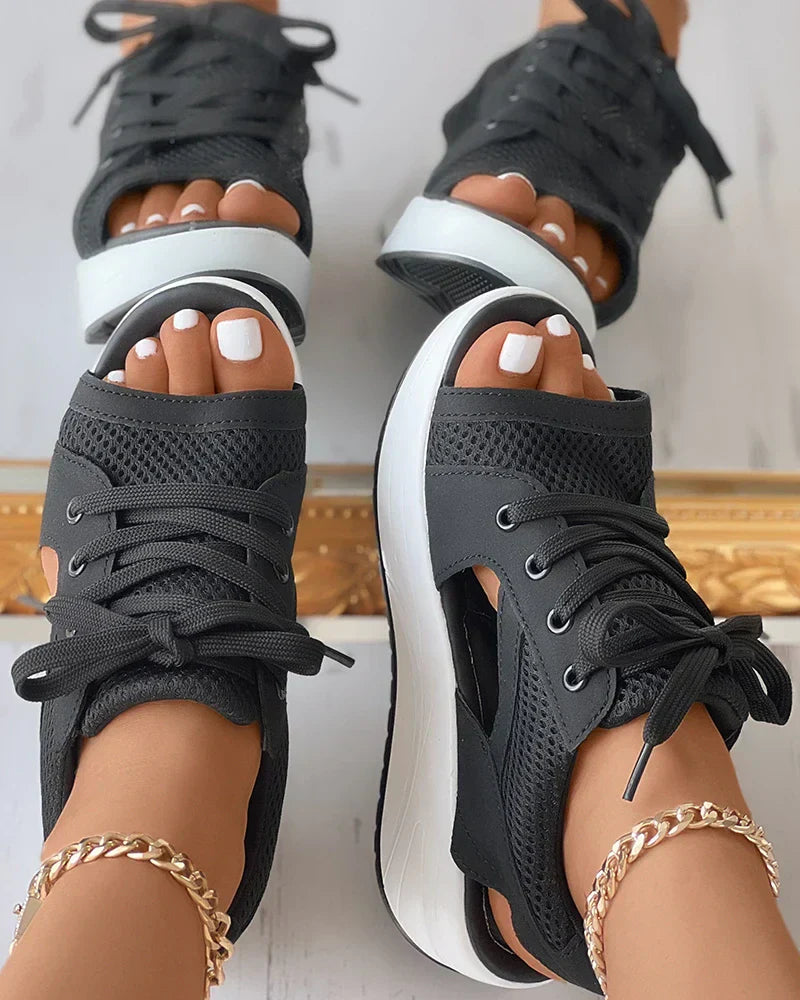 Stella | Orthopedic Cutout Lace-Up Muffin Sandals