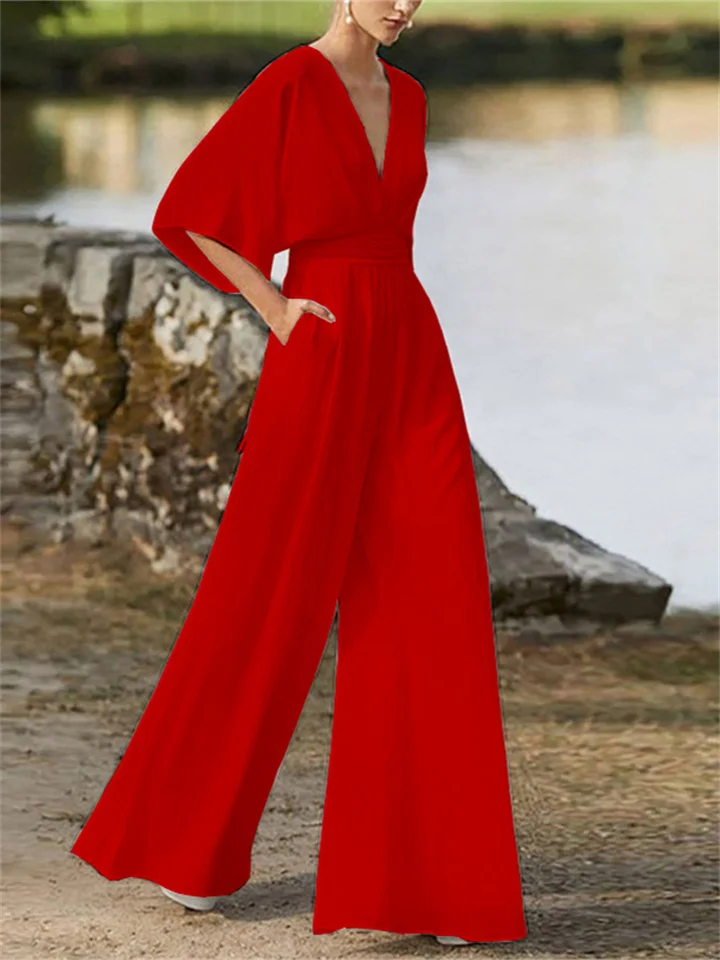 Aria | V-neck Jumpsuit with Wide Leg Design