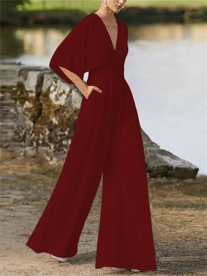 Aria | V-neck Jumpsuit with Wide Leg Design